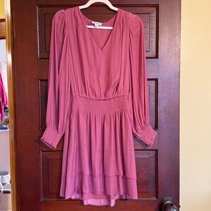 Evereve Women’s Sz M - NWOT Shiloh Satin Long Sleeve Mini Dress Dusty Rose $118